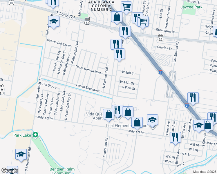 map of restaurants, bars, coffee shops, grocery stores, and more near 106 Alberto Trevino Drive in Mission