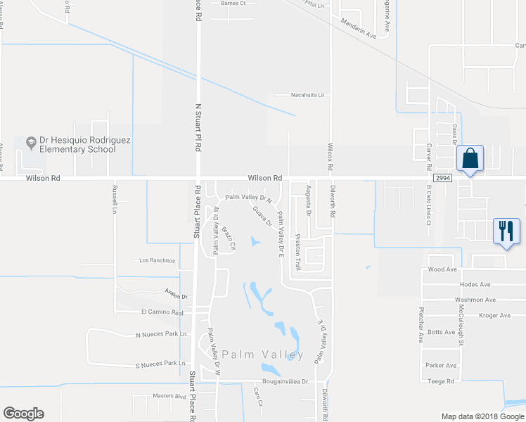 map of restaurants, bars, coffee shops, grocery stores, and more near 5312 Guava Drive in Harlingen