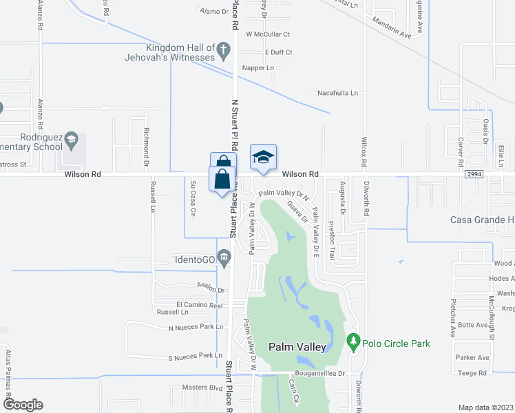 map of restaurants, bars, coffee shops, grocery stores, and more near 1816 Palm Valley Drive West in Harlingen