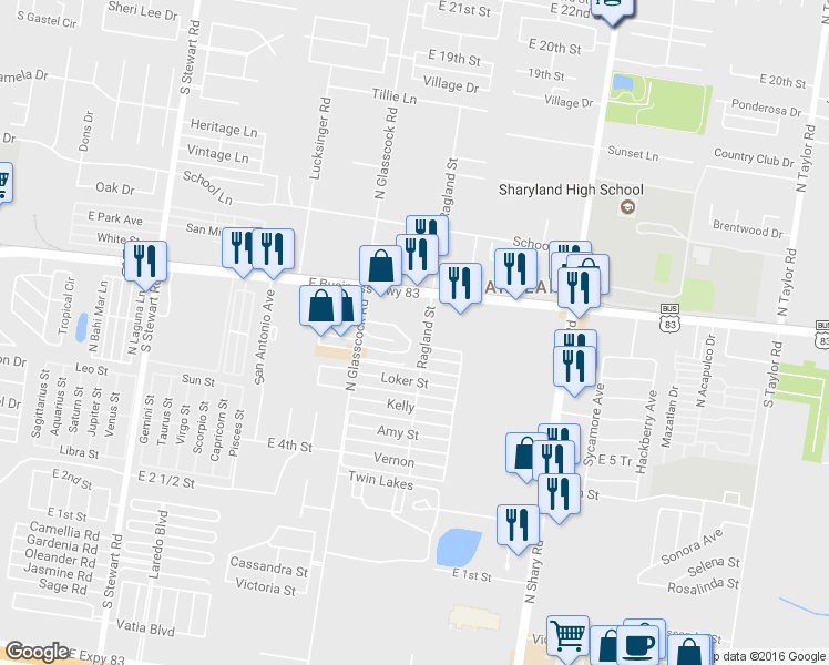 map of restaurants, bars, coffee shops, grocery stores, and more near 719 Ragland Street in Mission