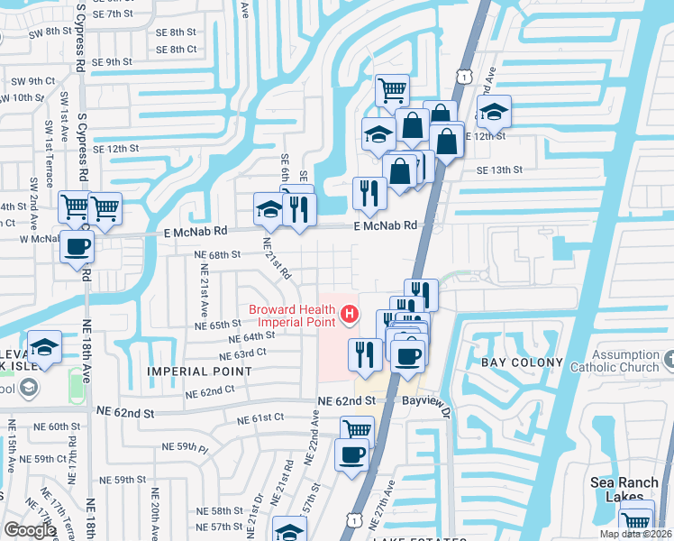 map of restaurants, bars, coffee shops, grocery stores, and more near 23 Northeast 22nd Way in Fort Lauderdale