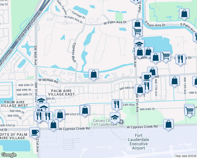 map of restaurants, bars, coffee shops, grocery stores, and more near 4045 West McNab Road in Pompano Beach