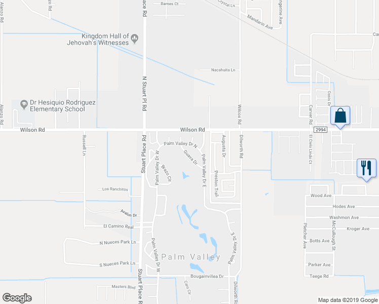 map of restaurants, bars, coffee shops, grocery stores, and more near 5314 Guava Drive in Harlingen