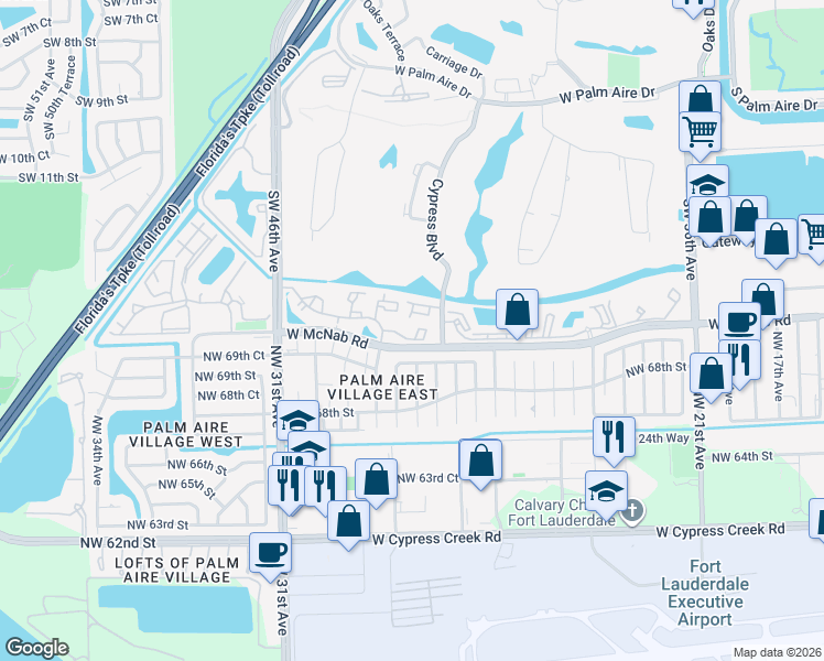 map of restaurants, bars, coffee shops, grocery stores, and more near 4201 West McNab Road in Pompano Beach