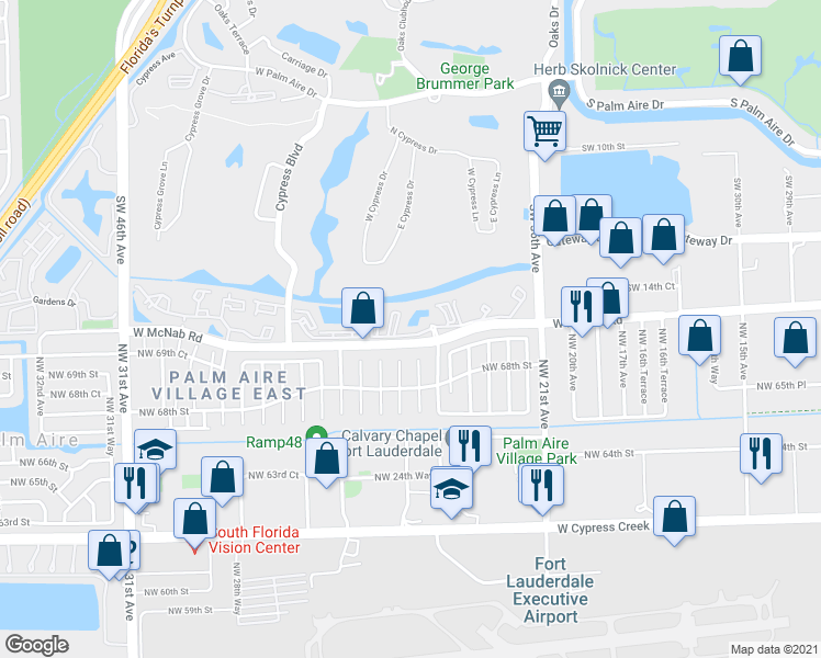 map of restaurants, bars, coffee shops, grocery stores, and more near 4005 West McNab Road in Pompano Beach