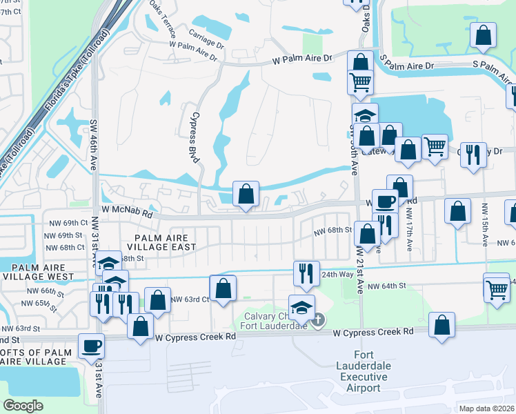 map of restaurants, bars, coffee shops, grocery stores, and more near 4045 West McNab Road in Pompano Beach