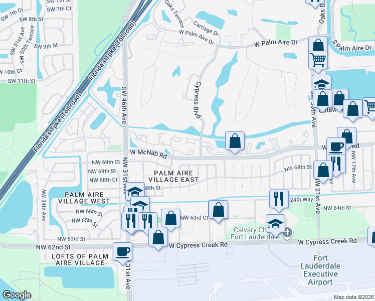 map of restaurants, bars, coffee shops, grocery stores, and more near 4201 West McNab Road in Pompano Beach