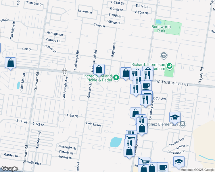 map of restaurants, bars, coffee shops, grocery stores, and more near 719 Ragland Street in Mission