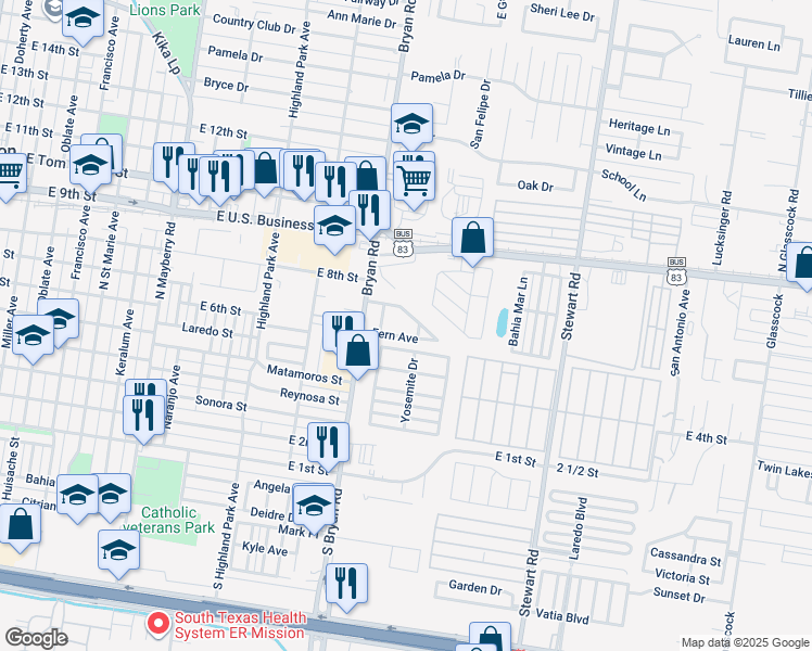 map of restaurants, bars, coffee shops, grocery stores, and more near 4146 Ivy Drive in Mission