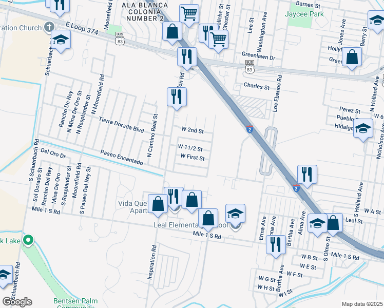 map of restaurants, bars, coffee shops, grocery stores, and more near 1906 West 1st Street in Mission