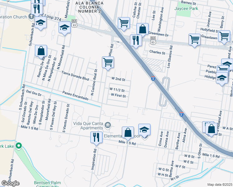 map of restaurants, bars, coffee shops, grocery stores, and more near 1906 West 1st Street in Mission