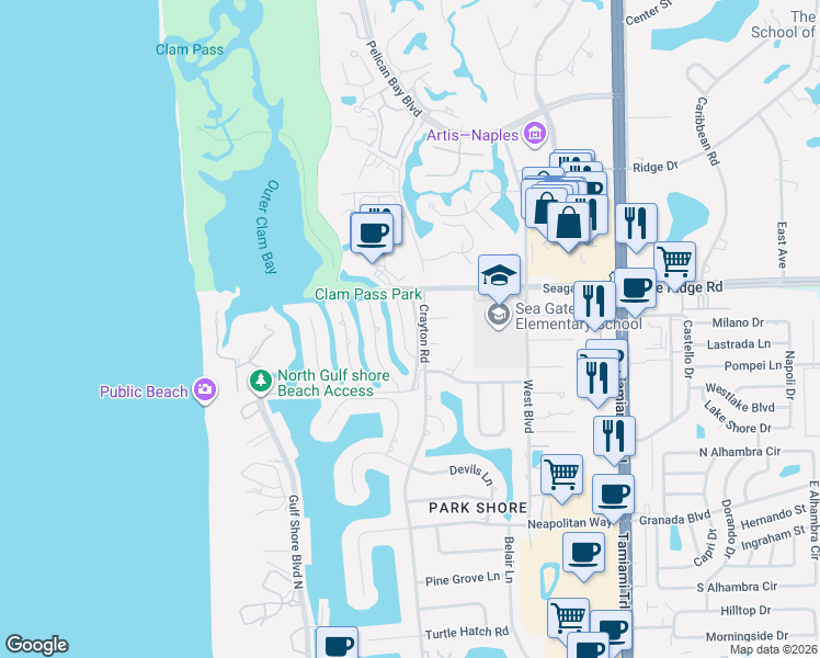 map of restaurants, bars, coffee shops, grocery stores, and more near 5136 Sand Dollar Lane in Naples