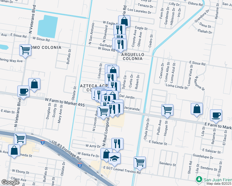 map of restaurants, bars, coffee shops, grocery stores, and more near 111 Calle Del Jardin in San Juan