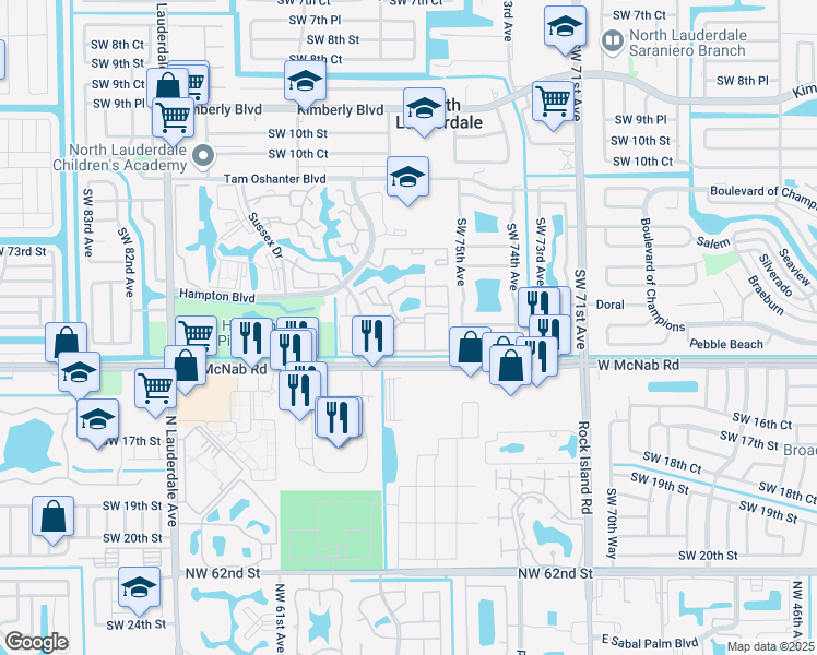 map of restaurants, bars, coffee shops, grocery stores, and more near 1472 Avon Lane in North Lauderdale