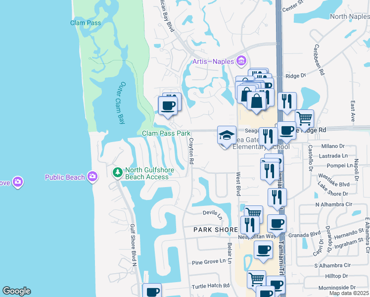 map of restaurants, bars, coffee shops, grocery stores, and more near 5136 Sand Dollar Lane in Naples