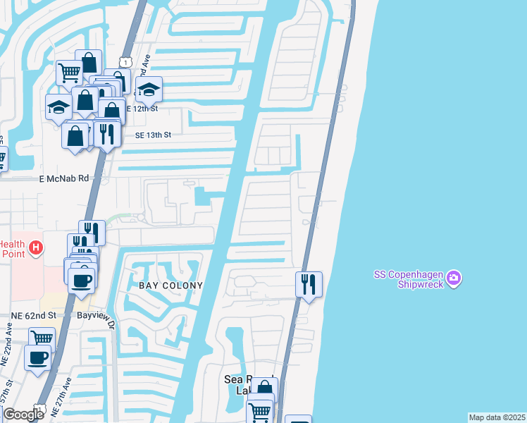 map of restaurants, bars, coffee shops, grocery stores, and more near 1973 Sailfish Place in Pompano Beach
