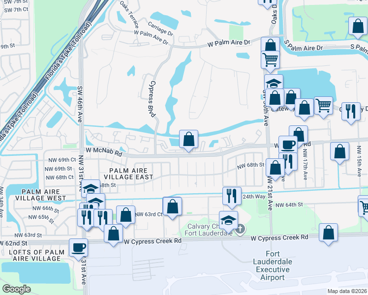 map of restaurants, bars, coffee shops, grocery stores, and more near 3993 Cypress Reach Court in Pompano Beach