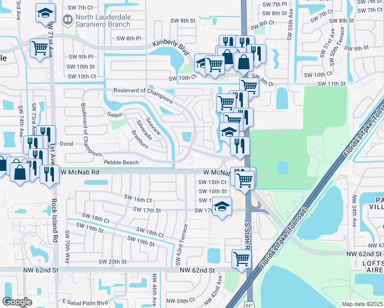map of restaurants, bars, coffee shops, grocery stores, and more near 6160 Boulevard of Champions in North Lauderdale