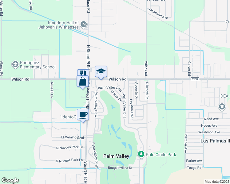 map of restaurants, bars, coffee shops, grocery stores, and more near 5401 Guava Drive in Harlingen