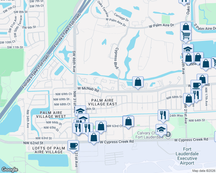 map of restaurants, bars, coffee shops, grocery stores, and more near 4201 West McNab Road in Pompano Beach