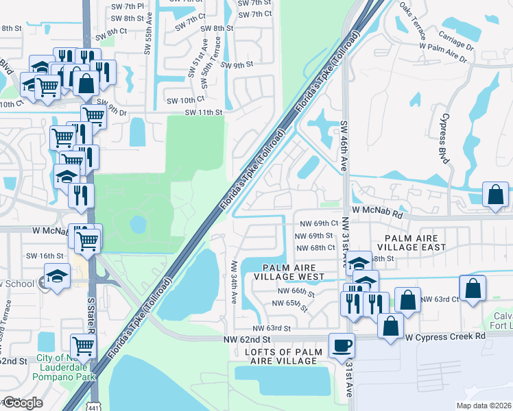 map of restaurants, bars, coffee shops, grocery stores, and more near 715 Gardens Drive in Pompano Beach