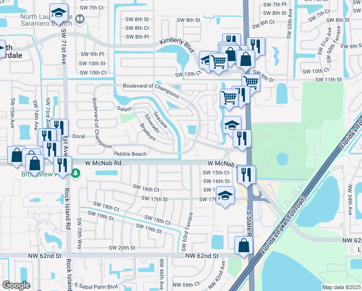 map of restaurants, bars, coffee shops, grocery stores, and more near 115 San Remo Boulevard in North Lauderdale