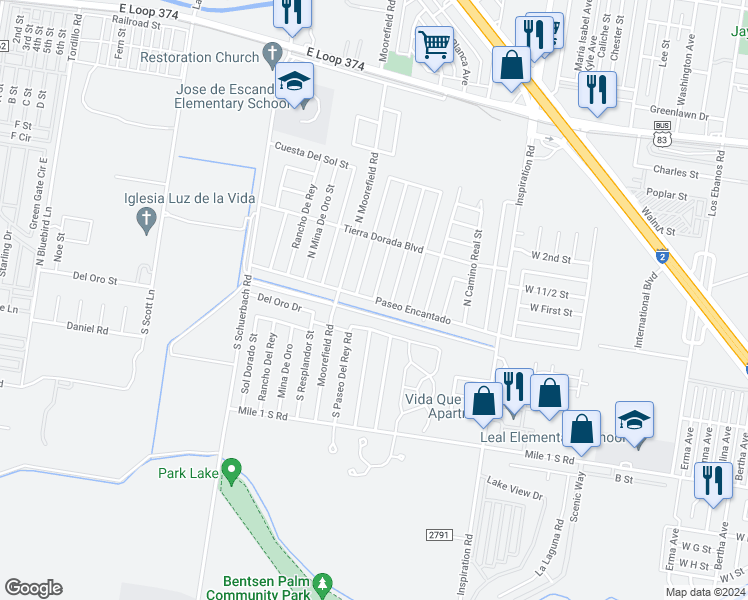 map of restaurants, bars, coffee shops, grocery stores, and more near Paseo Encantado in Mission