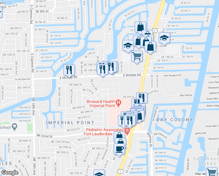 map of restaurants, bars, coffee shops, grocery stores, and more near 236 Northeast 22nd Avenue in Fort Lauderdale