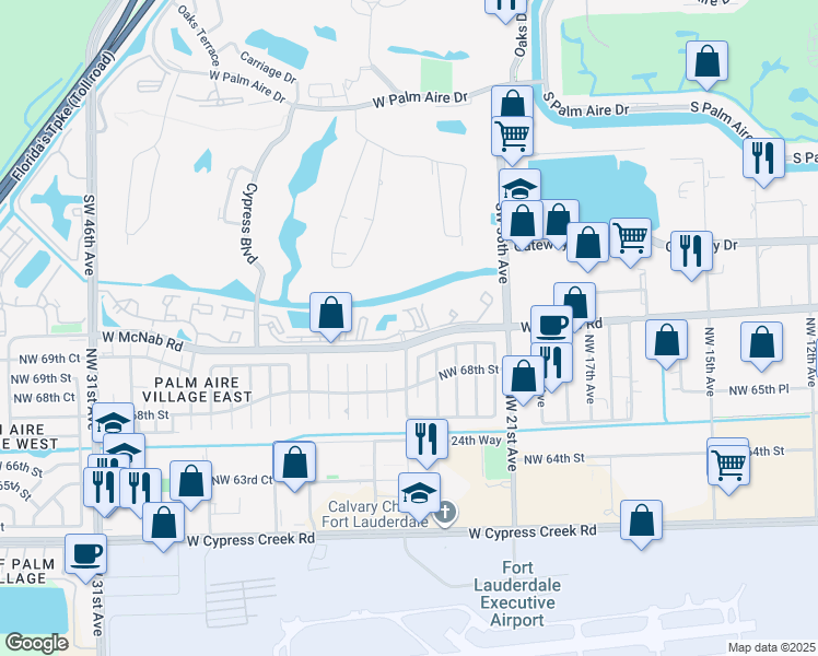 map of restaurants, bars, coffee shops, grocery stores, and more near 2431 Northwest 69th Court in Fort Lauderdale
