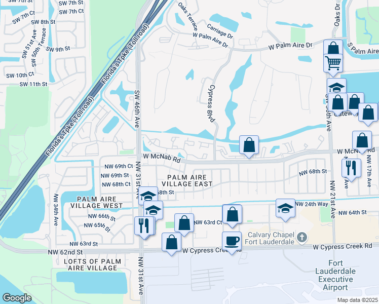 map of restaurants, bars, coffee shops, grocery stores, and more near 6985 Northwest 29th Avenue in Fort Lauderdale