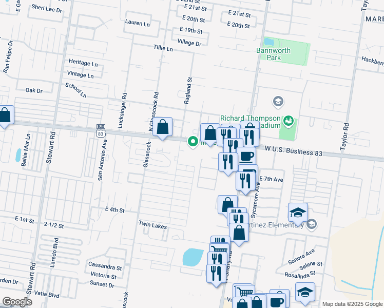 map of restaurants, bars, coffee shops, grocery stores, and more near 2140 Business Park Drive in Mission