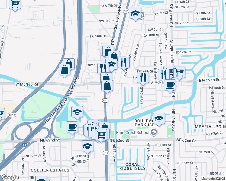map of restaurants, bars, coffee shops, grocery stores, and more near 1631 Southwest 7th Avenue in Pompano Beach