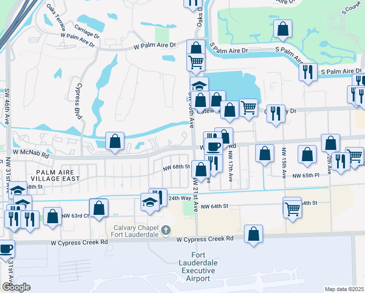 map of restaurants, bars, coffee shops, grocery stores, and more near 2261 Northwest 69th Court in Fort Lauderdale