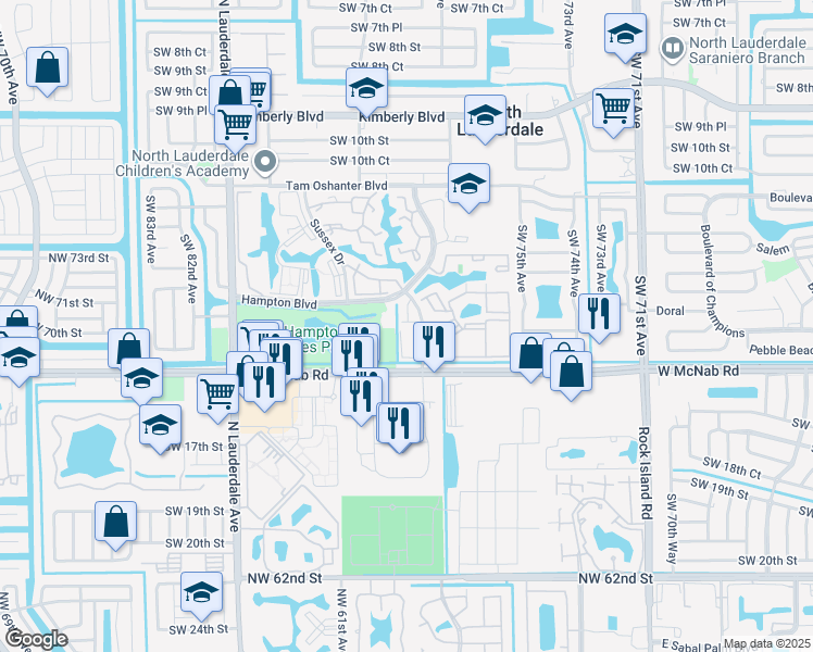 map of restaurants, bars, coffee shops, grocery stores, and more near 13 Avon Lane in North Lauderdale