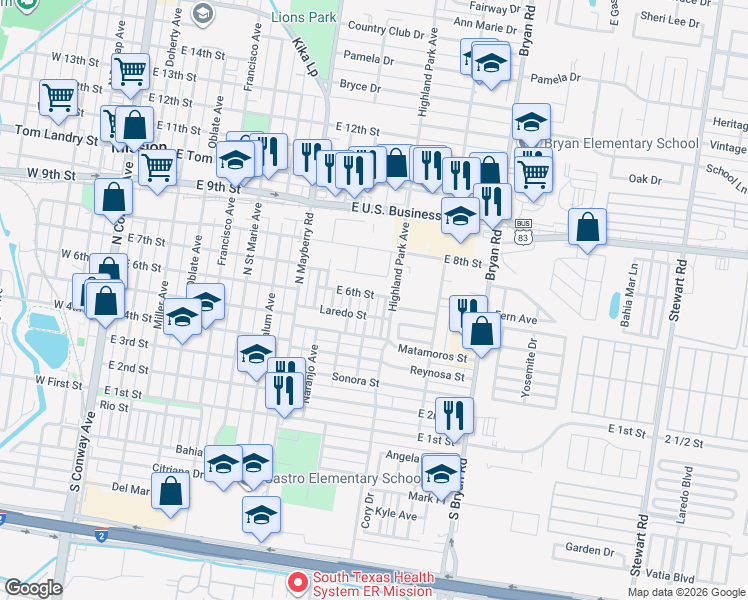 map of restaurants, bars, coffee shops, grocery stores, and more near 606 Palo Blanco Street in Mission