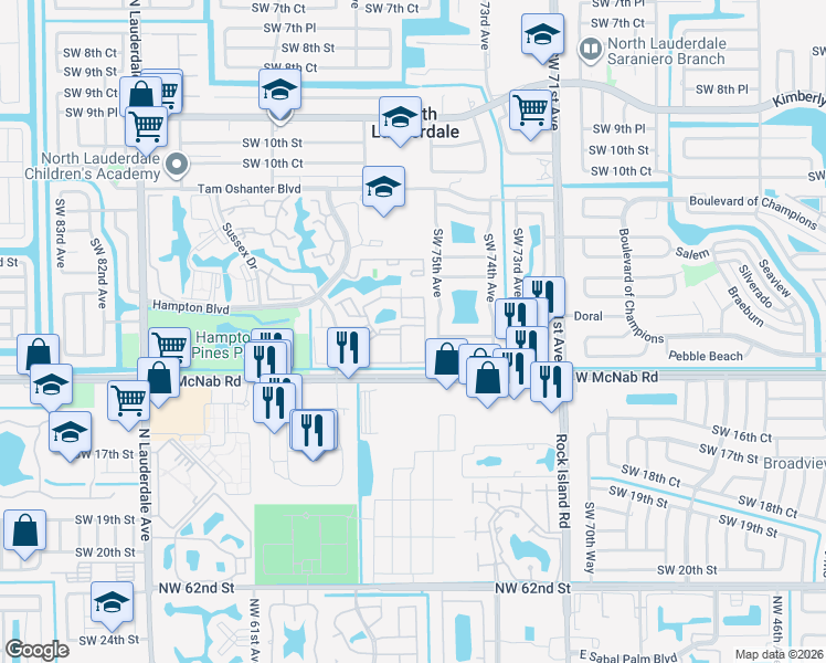 map of restaurants, bars, coffee shops, grocery stores, and more near 1418 Avon Lane in North Lauderdale