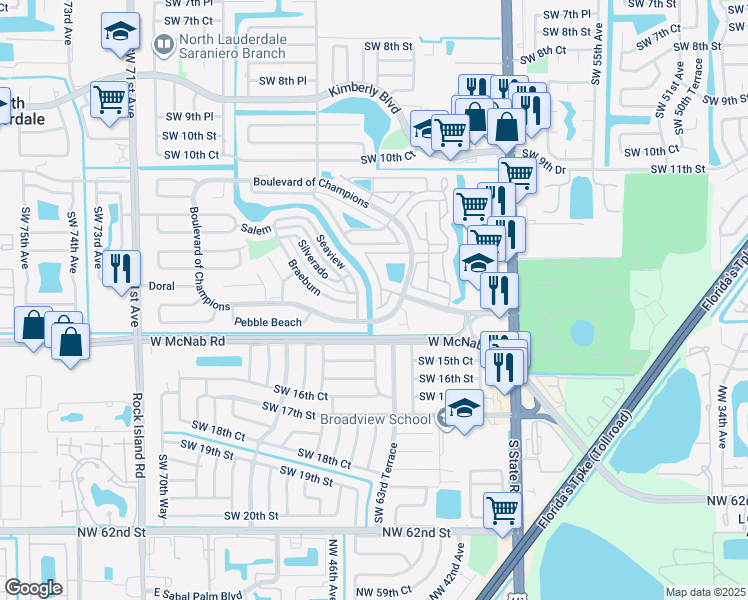 map of restaurants, bars, coffee shops, grocery stores, and more near 115 San Remo Boulevard in North Lauderdale