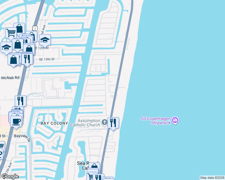 map of restaurants, bars, coffee shops, grocery stores, and more near in Lauderdale-by-the-Sea