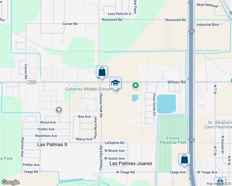 map of restaurants, bars, coffee shops, grocery stores, and more near 3205 Wilson Road in Harlingen