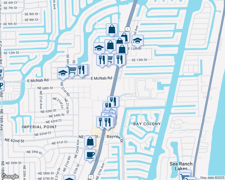 map of restaurants, bars, coffee shops, grocery stores, and more near in Fort Lauderdale