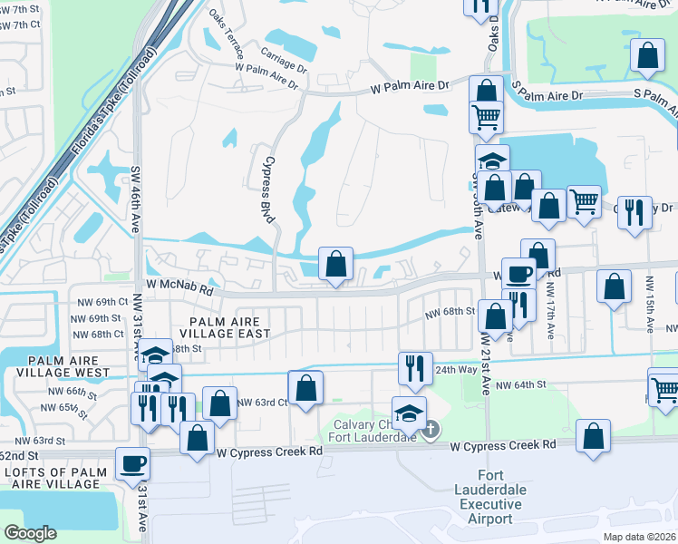 map of restaurants, bars, coffee shops, grocery stores, and more near 4045 West McNab Road in Pompano Beach