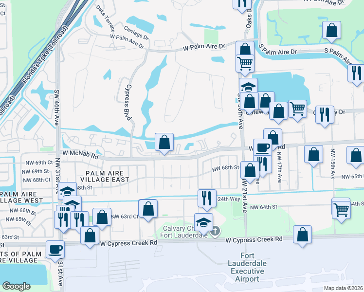map of restaurants, bars, coffee shops, grocery stores, and more near 4005 West McNab Road in Pompano Beach