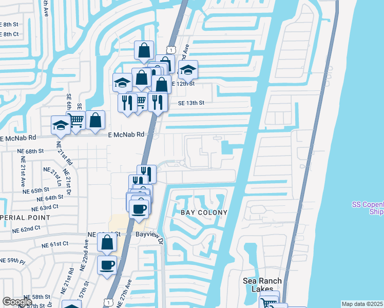 map of restaurants, bars, coffee shops, grocery stores, and more near 3101 Port Royale Boulevard in Fort Lauderdale