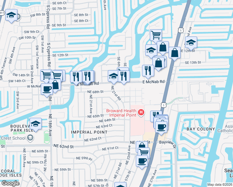 map of restaurants, bars, coffee shops, grocery stores, and more near 2156 Northeast 67th Street in Fort Lauderdale