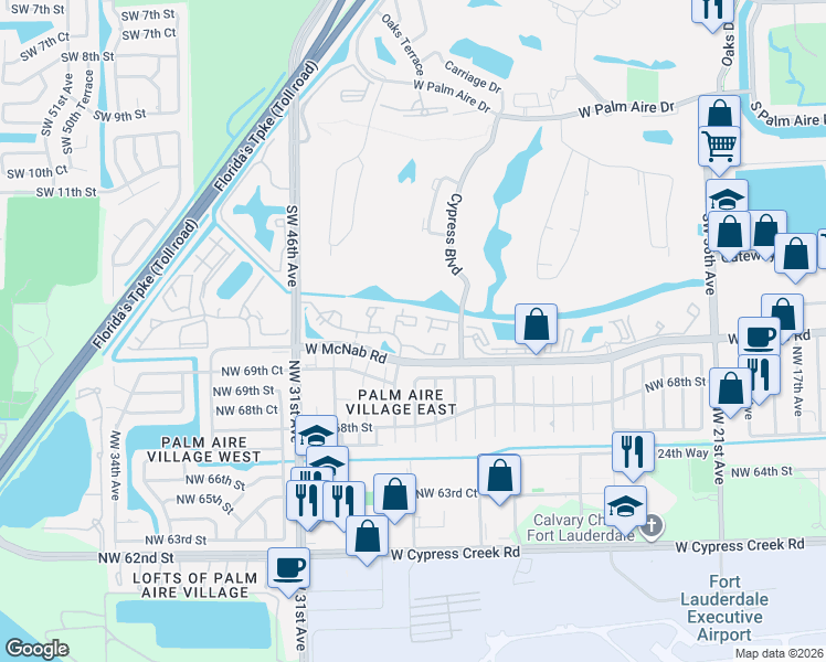map of restaurants, bars, coffee shops, grocery stores, and more near 4261 West McNab Road in Pompano Beach