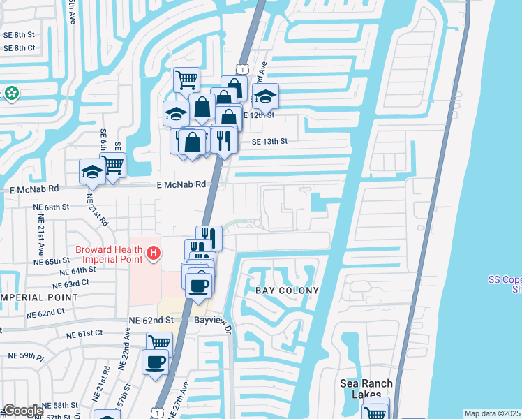 map of restaurants, bars, coffee shops, grocery stores, and more near 1571 Southeast 24th Terrace in Pompano Beach