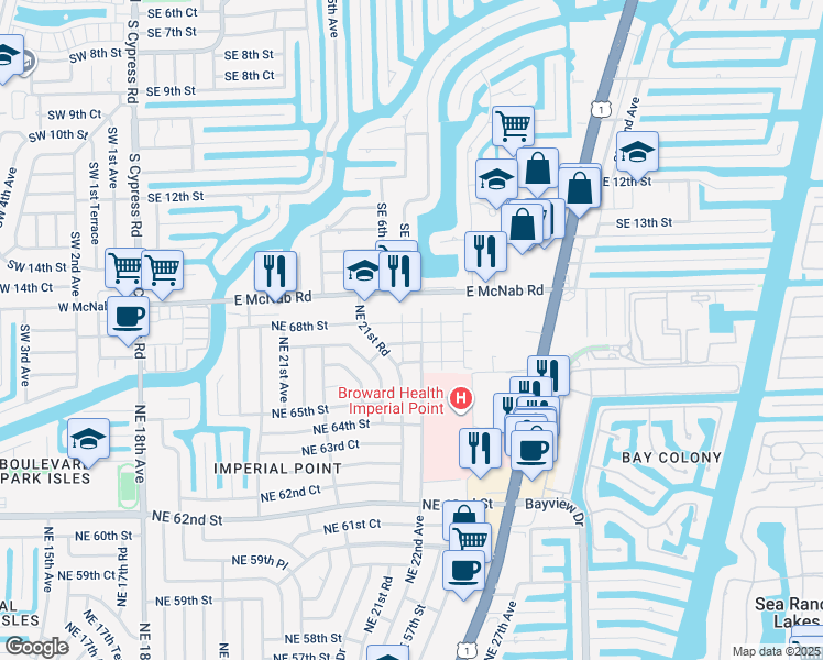 map of restaurants, bars, coffee shops, grocery stores, and more near 236 Northeast 22nd Avenue in Fort Lauderdale
