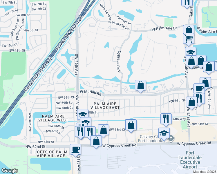 map of restaurants, bars, coffee shops, grocery stores, and more near 6985 Northwest 29th Avenue in Fort Lauderdale