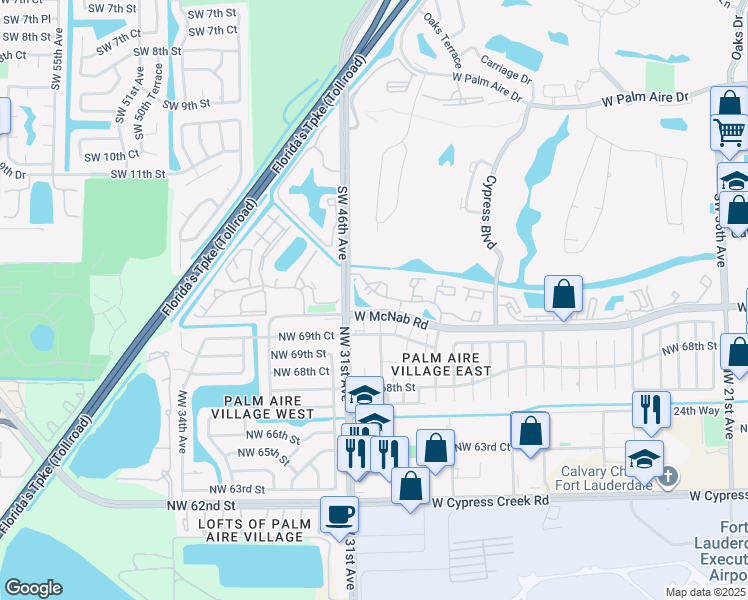 map of restaurants, bars, coffee shops, grocery stores, and more near 6992 Northwest 30th Terrace in Fort Lauderdale