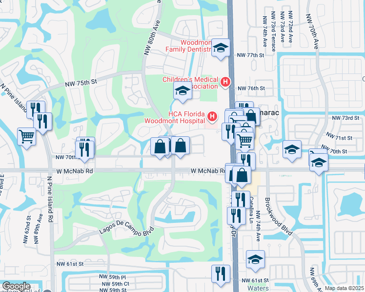 map of restaurants, bars, coffee shops, grocery stores, and more near 7910 Northwest 70th Court in Tamarac